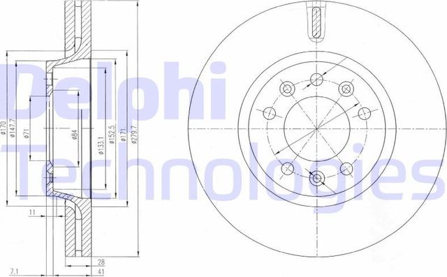 Тормозной диск Delphi передний для Citroen Jumpy II 2007-2016. Артикул BG4084