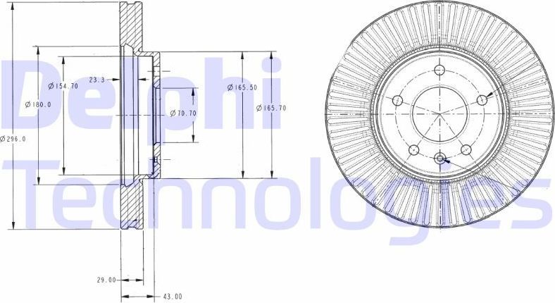 Тормозной диск Delphi передний для Chevrolet Captiva I 2006-2018. Артикул BG4092C