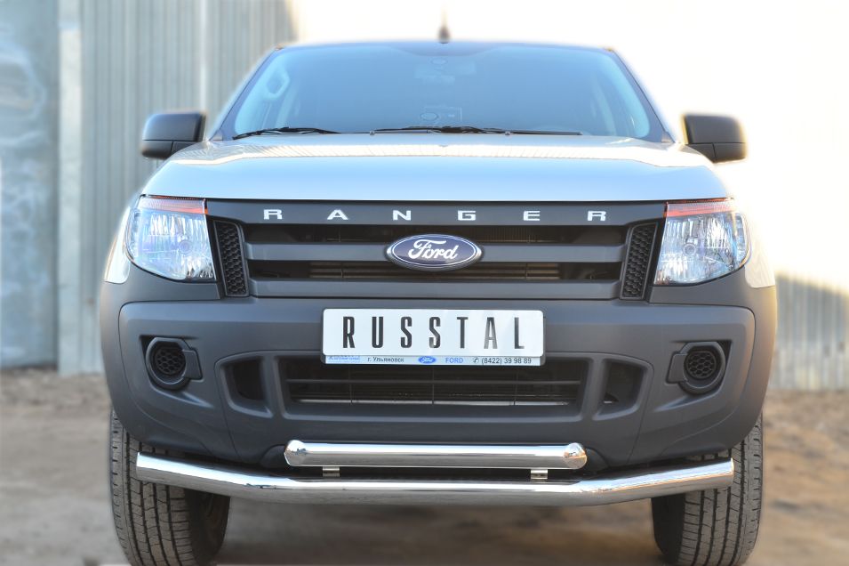 Защита переднего бампера RusStal двойная (секции+дуга) d76/d63 для Ford Ranger III 2012-2015. Артикул FRZ-001297