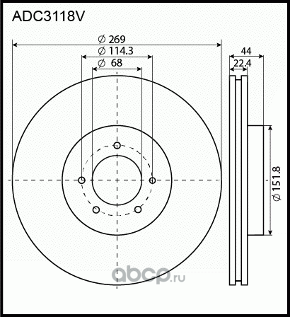 Диск тормозной | перед | (Allied Nippon). Артикул ADC3118V
