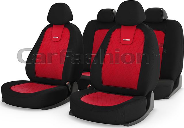 Чехлы универсальные CarFashion Colombo на сидения авто, цвет Красный/Черный/Красный. Артикул 11055