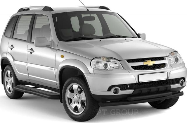 Защита порогов PT Group с алюминиевой фигурной площадкой d63 мм ИСКРА (ППК) для Chevrolet Niva I 2009-2020 . Артикул LNV330303
