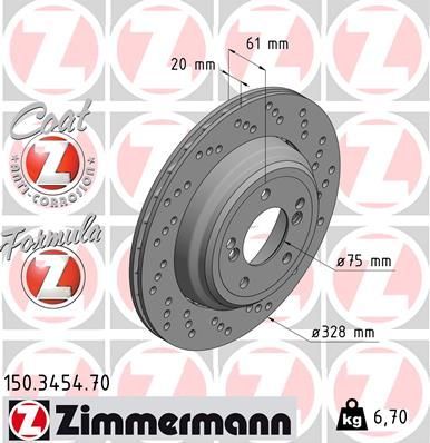 Тормозной диск Zimmermann FORMULA Z задний правый для BMW Z4 I (E85/E86) 2006-2008. Артикул 150.3454.70