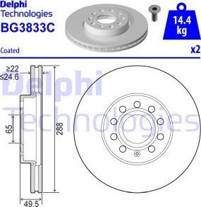 Тормозной диск Delphi передний для Volkswagen Golf VI 2007-2013. Артикул BG3833C
