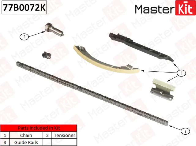 Комплект цепи ГРМ OPEL VECTRA 2.2i 16V Z22YH 03- без звездочек (Master KIT). Артикул 77B0072K