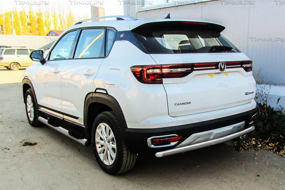 Защита Slitkoff заднего бампера d42 для Changan CS35 Plus 2019-2026 Серебристая. Артикул CHANCS35P-007S