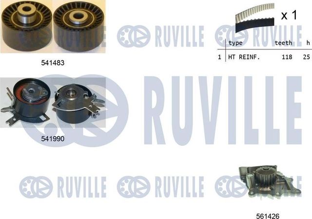 Помпа (водяной насос) с комплектом ремня ГРМ Ruville. Артикул 5502801