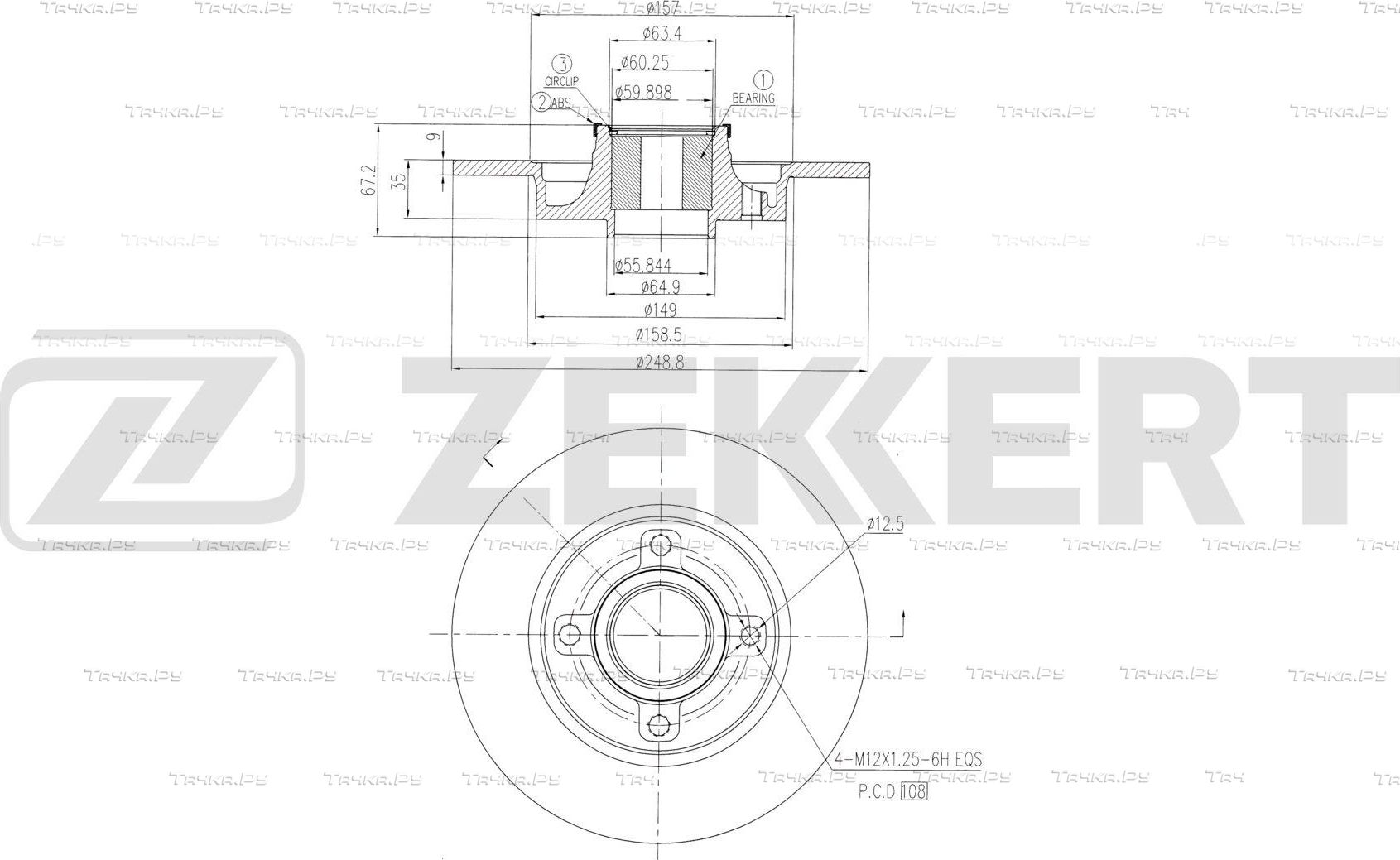 Тормозной диск Zekkert задний для Peugeot 307 I 2000-2008. Артикул BS-6648