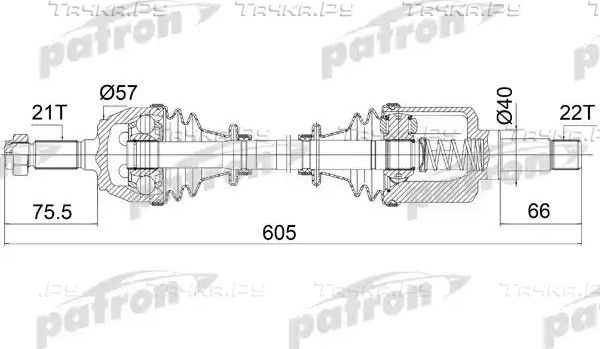 Полуось (привод в сборе, приводной вал) Patron. Артикул PDS1062