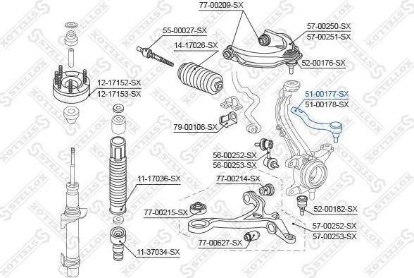 Наконечник рулевой тяги Stellox. Артикул 51-00177-SX