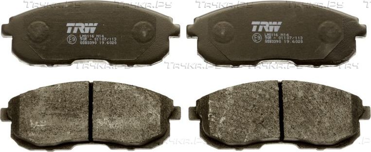 Тормозные колодки TRW передние для Nissan 200SX S13 1991-1993. Артикул GDB3390