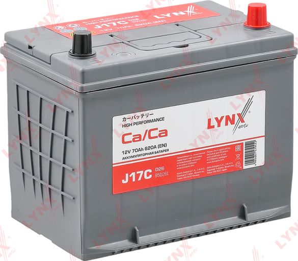 Аккумулятор 70 Ah, 620 A, обратная, 260X172X220, JIS 85D26L (Lynxauto) Lynxauto. Артикул J17C