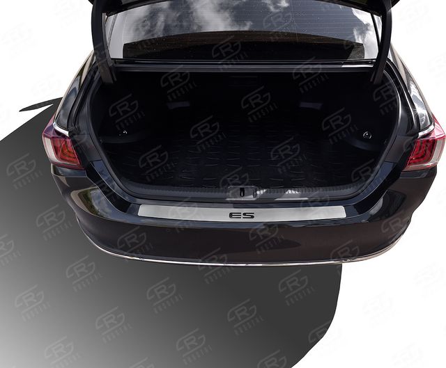 Накладка на задний бампер RusStal для Lexus ES200/250/350 2018-2023 (лист нерж. шлифованный с надписью). Артикул LEXESN-003483