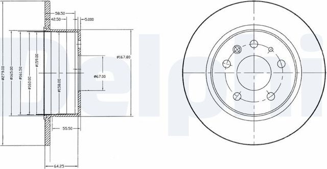 Тормозной диск Delphi задний для Mercedes-Benz W123 1976-1985. Артикул BG2240