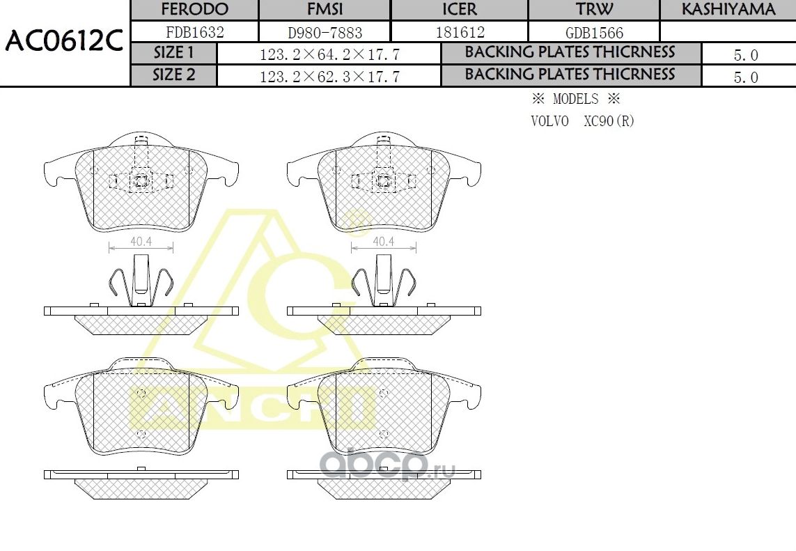 Тормозные колодки ANCHI AC0612C Anchi. Артикул AC0612C