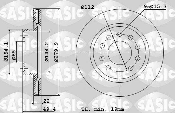 Тормозной диск Sasic передний для Audi A3 II (8P) 2003-2013. Артикул 6106022