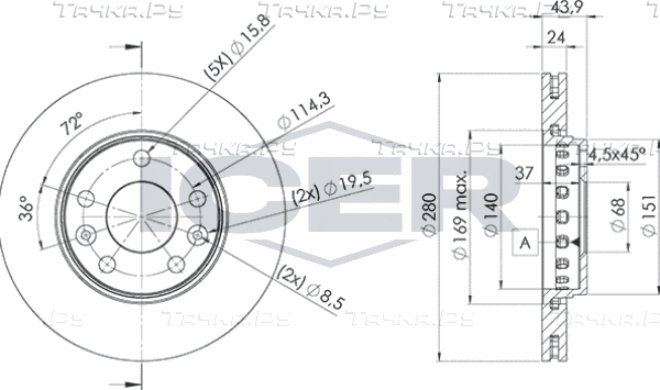 Тормозной диск Icer передний для Nissan Terrano III (D10) 2014-2026. Артикул 78BD4022-2