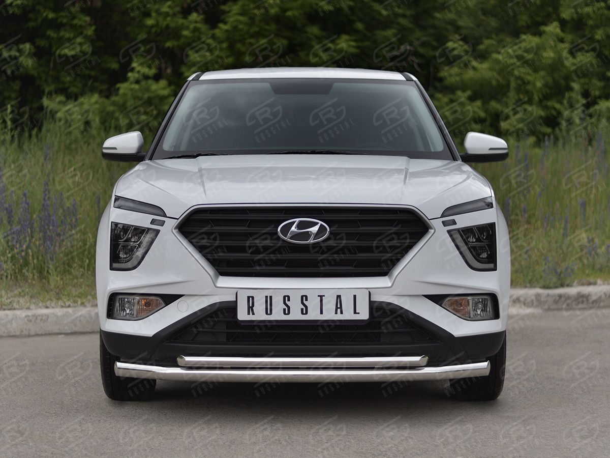 Защита RusStal переднего бампера d63 секции-d42 дуга для Hyundai Creta II 2021-2026. Артикул HCRZ-003818