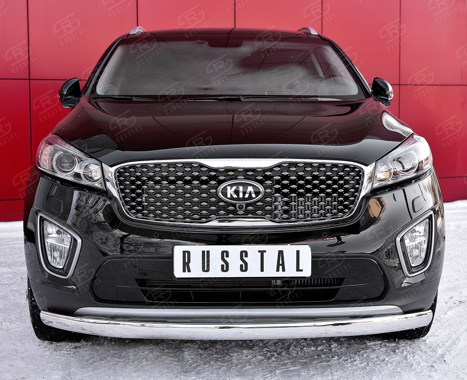 Защита RusStal переднего 75х42 дуга для Kia Sorento III Prime 2014-2017. Артикул KSPZ-002209