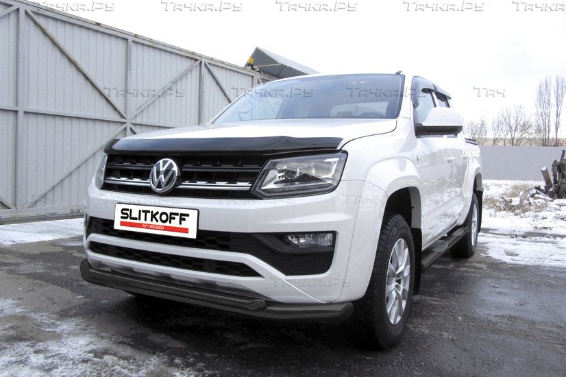Защита Slitkoff переднего бампера d76+d57 двойная для Volkswagen Amarok I рестайлинг 2016-2026 Черная. Артикул VWAM16-002B