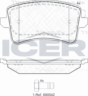 Тормозные колодки Icer задние для Audi A4 allroad V (B9) 2016-2026. Артикул 181835