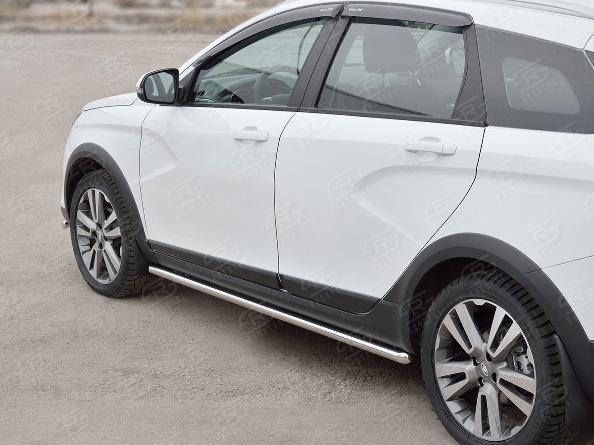 Защита порогов RusStal труба d42 (вариант 1) для Lada Vesta SW Cross 2017-2026. Артикул LVT-0028501