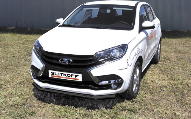 Защита Slitkoff переднего бампера d57 для Lada Xray 2015-2026 Черная. Артикул LadXR004B