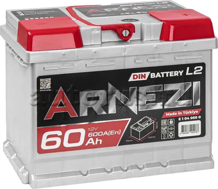 Аккумулятор Arnezi DIN SMF 60 А/ч обратный R(+) 242х175х190 L2 EN600 A Arnezi. Артикул E1040600