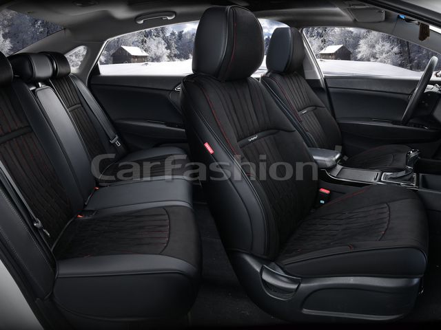 Чехлы универсальные каркасные CarFashion 5D Diplomat Plus на сидения авто, цвет Черный/Красный/Черный. Артикул 27314