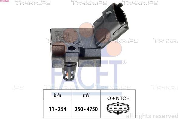 Датчик абсолютного давления (ДАД, MAP) Facet Made in Italy - OE Equivalent для Volvo S60 I 2000-2010. Артикул 10.3078