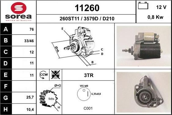 Стартер EAI для Rover Maestro 1990-1995. Артикул 11260