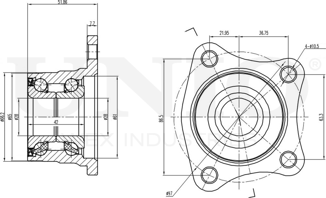Ступица колеса с интегрированным подшипником (Unio). Артикул HUB-20146