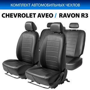 Чехлы Rival Строчка (зад. спинка 40/60) для сидений Chevrolet Aveo T200, T250 седан 2003-2012, черные. Артикул SC.1005.1