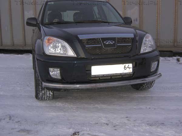 Защита Slitkoff переднего бампера d57 ЧЕРНАЯ матовая для Chery Tiggo (T11) до рестайлинга 2005-2013. Артикул CT005B