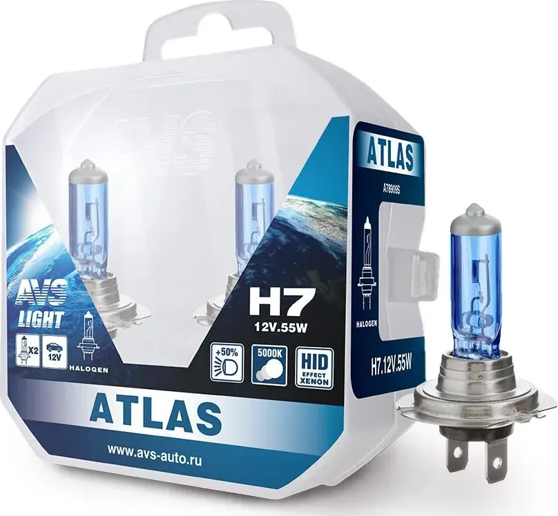 Лампа 12V H7 PX26d 55W бокс (2шт.) Atlas AVS. Артикул A78909S