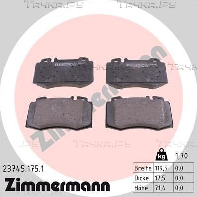 Тормозные колодки Zimmermann передние для Mercedes-Benz SLK-Класс II (R171) 2004-2011. Артикул 23745.175.1