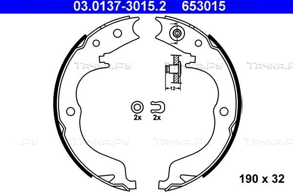 Тормозные колодки (стояночная тормозная система) ATE задние для Subaru Impreza III 2008-2013. Артикул 03.0137-3015.2