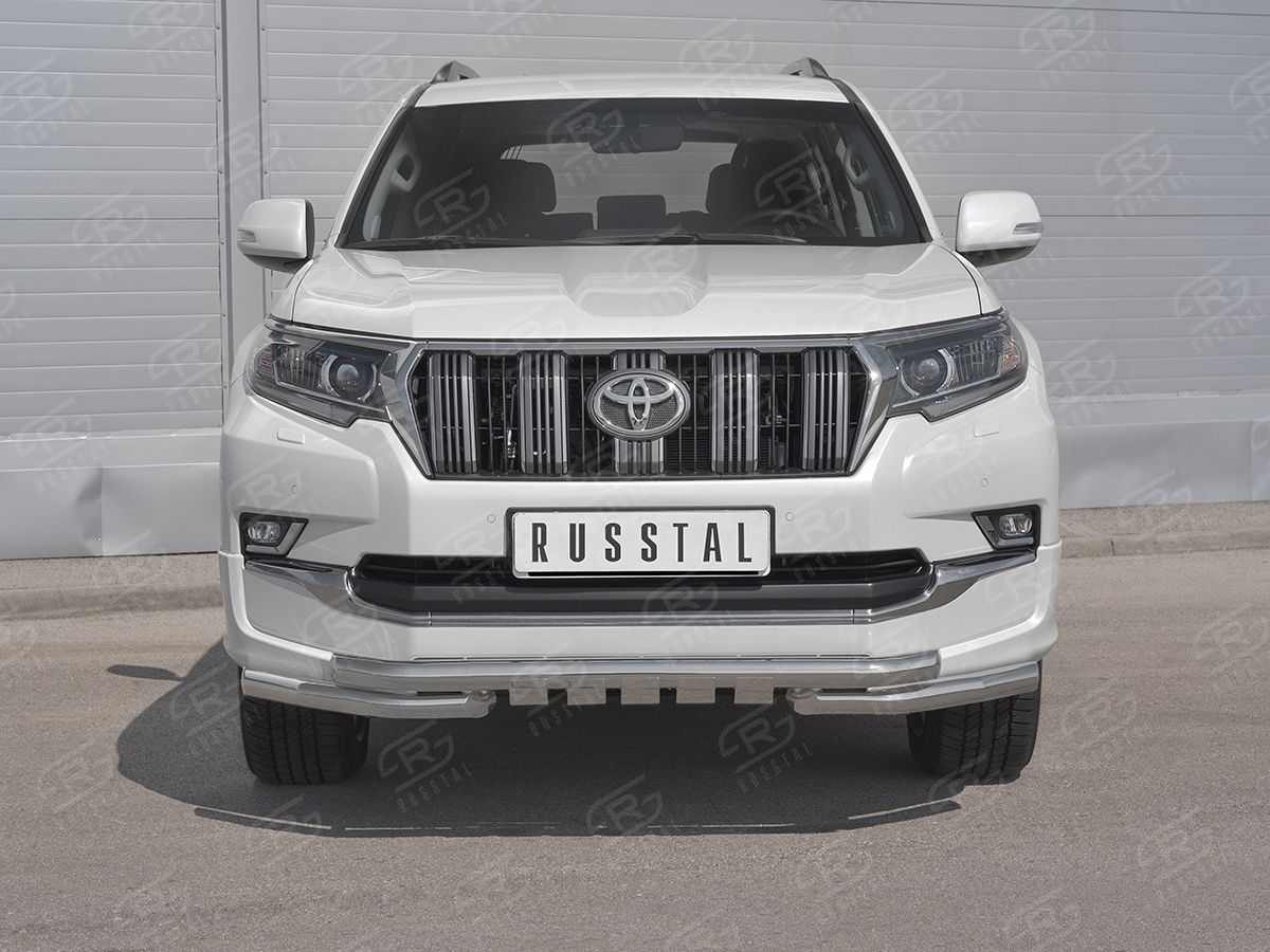 Защита RusStal переднего бампера d63 дуга-d63 уголки+клыки для Toyota Land Cruiser Prado 150 Style 2019-2020. Артикул LCPZ-003298