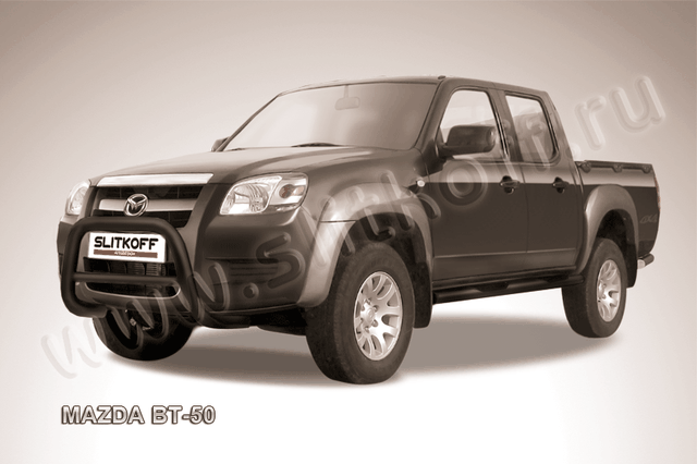 Кенгурятник Slitkoff d76 низкий ЧЕРНЫЙ матовый для Mazda BT-50 I 2006-2011. Артикул MZB002B