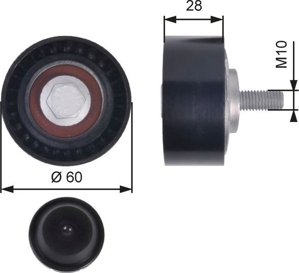 Направляющий (ведущий) ролик приводного поликлинового ремня Gates (полимерный материал). Артикул T36384