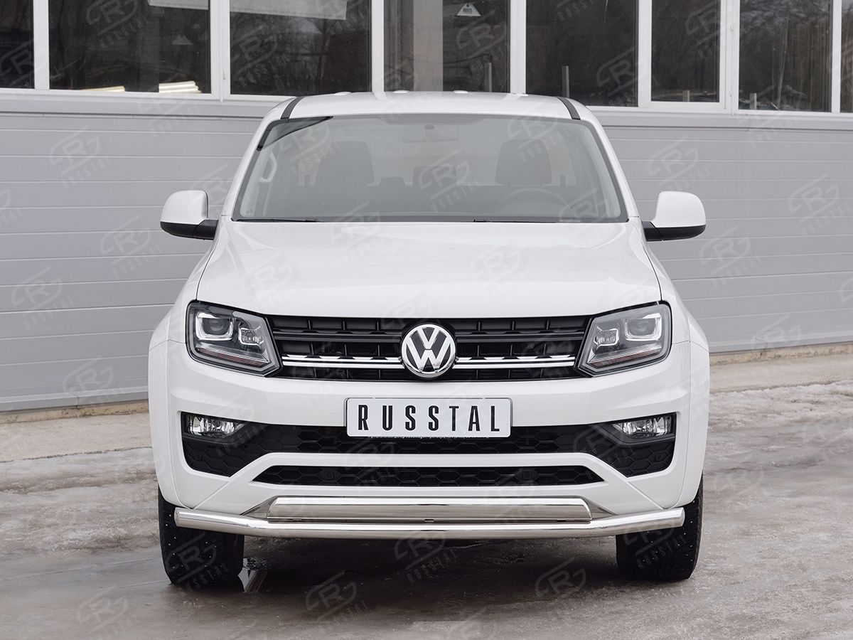 Защита RusStal переднего бампера d63 секция-75х42 дуга для Volkswagen Amarok I 2016-2026. Артикул VAMZ-002537