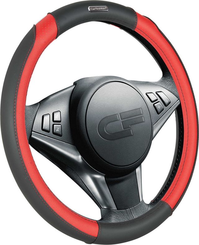 Оплётка на руль CarFashion Goa (размер M, экокожа, цвет ЧЕРНЫЙ/КРАСНЫЙ/ЧЕРНЫЙ). Артикул 31325