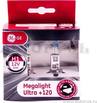 Лампа H1 12V 55W MegaLight Ultra+120% (98239) ШТУКА (General Electric). Артикул 98239