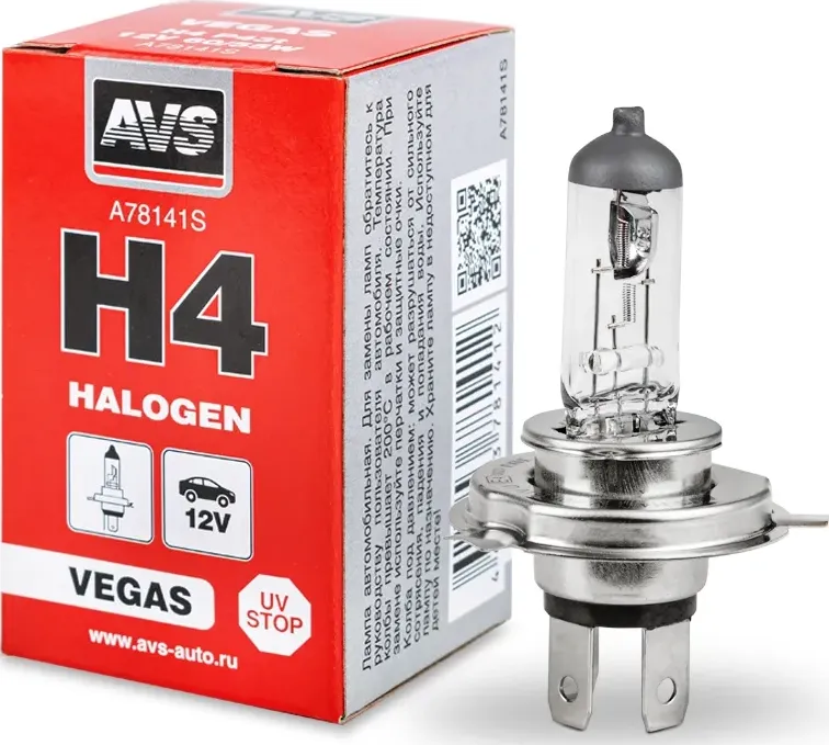 ГАЛОГЕННАЯ ЛАМПА AVS VEGAS H4.12V.6055W.1ШТ.. Артикул A78141S