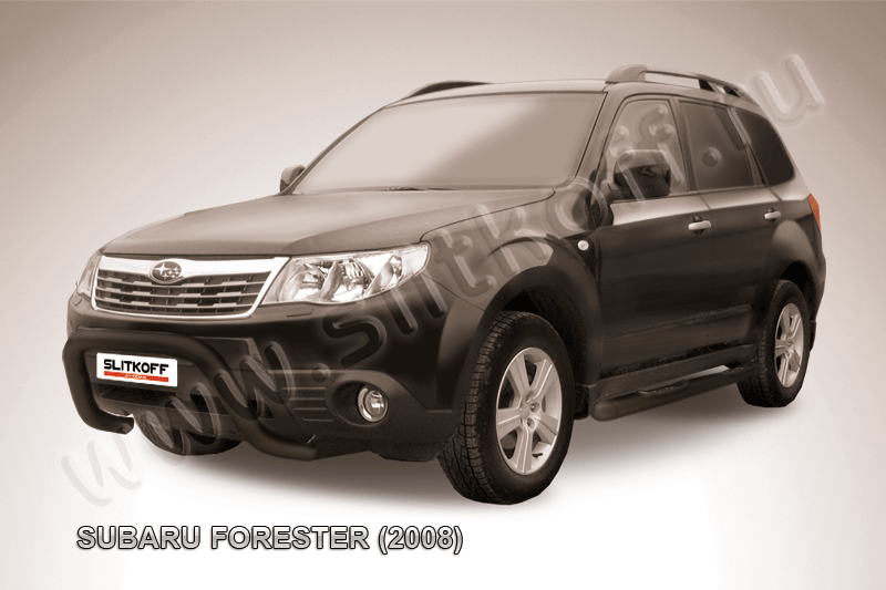 Кенгурятник Slitkoff d76 низкий рама ЧЕРНЫЙ матовый для Subaru Forester III 2008-2012. Артикул SF002B