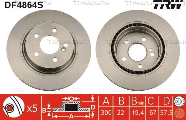 Тормозной диск TRW задний для Mercedes-Benz E-Класс IV (W212, S212, C207) 2009-2016. Артикул DF4864S