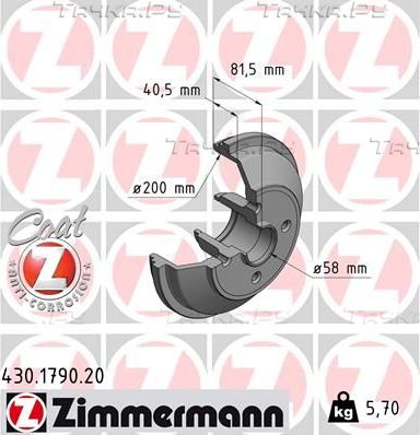 Тормозной барабан Zimmermann Coat Z задний для Opel Agila B 2008-2014. Артикул 430.1790.20