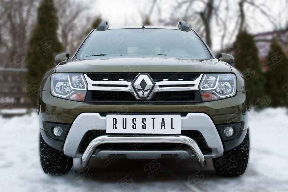 Защита RusStal переднего бампера d63 (волна) для Renault Duster I рестайлинг 2015-2020. Артикул RDZ-002176