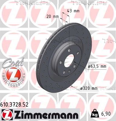 Тормозной диск Zimmermann Sport Coat Z задний для Volvo XC90 II 2014-2026. Артикул 610.3728.52