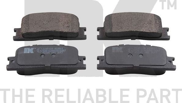 Тормозные колодки NK задние для Lexus ES III 2001-2006. Артикул 2245109